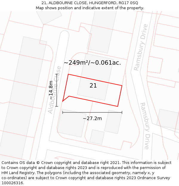 21, ALDBOURNE CLOSE, HUNGERFORD, RG17 0SQ: Plot and title map