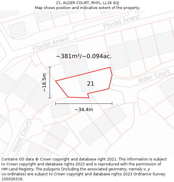 21, ALDER COURT, RHYL, LL18 4GJ: Plot and title map