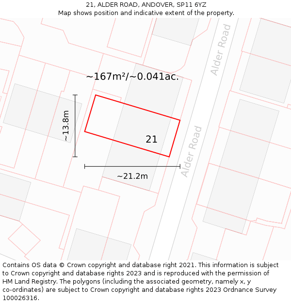 21, ALDER ROAD, ANDOVER, SP11 6YZ: Plot and title map