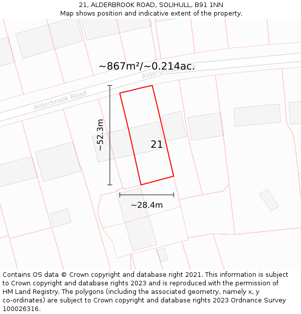 21, ALDERBROOK ROAD, SOLIHULL, B91 1NN: Plot and title map