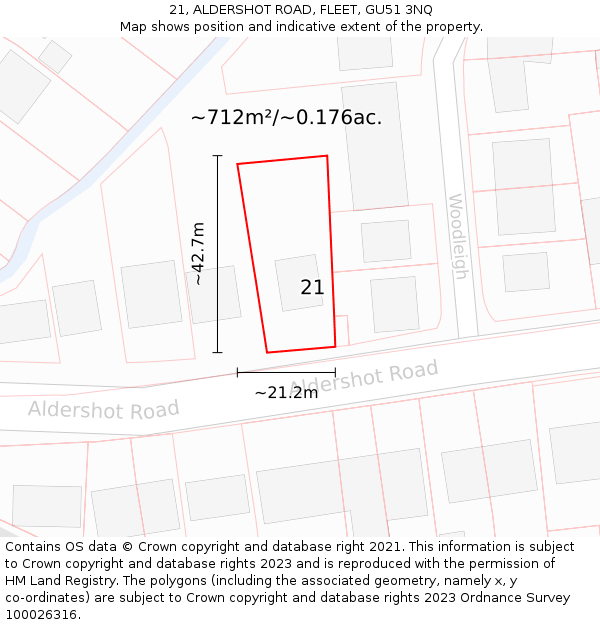 21, ALDERSHOT ROAD, FLEET, GU51 3NQ: Plot and title map