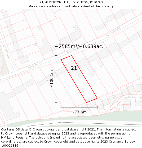 21, ALDERTON HILL, LOUGHTON, IG10 3JD: Plot and title map