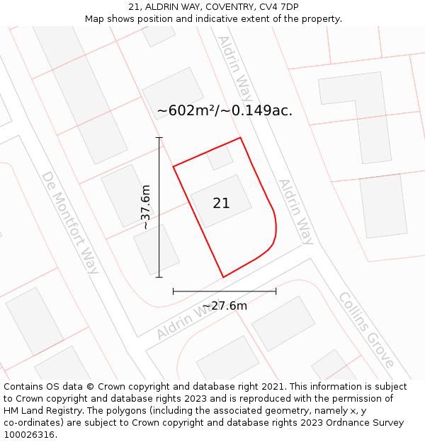 21, ALDRIN WAY, COVENTRY, CV4 7DP: Plot and title map