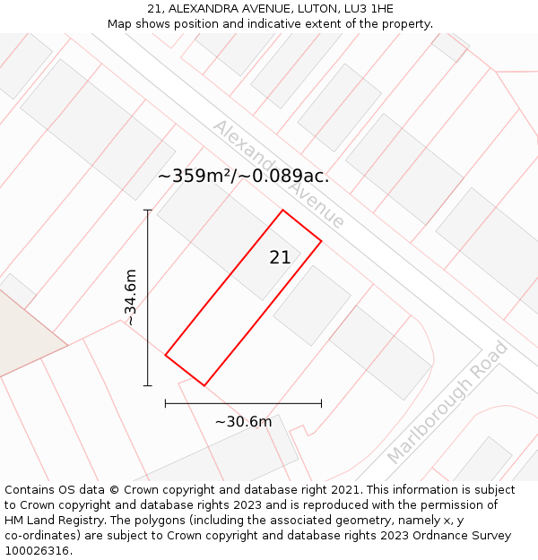 21, ALEXANDRA AVENUE, LUTON, LU3 1HE: Plot and title map