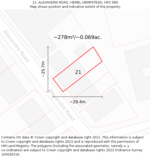 21, ALEXANDRA ROAD, HEMEL HEMPSTEAD, HP2 5BS: Plot and title map