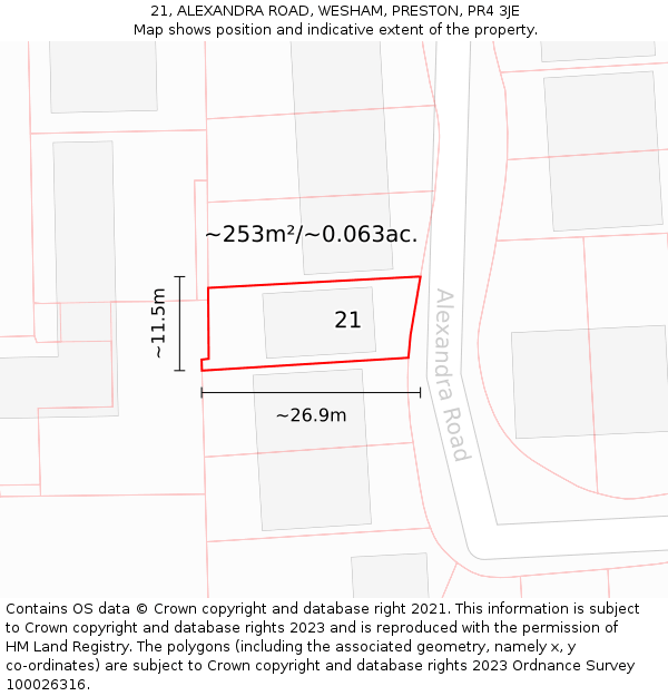 21, ALEXANDRA ROAD, WESHAM, PRESTON, PR4 3JE: Plot and title map