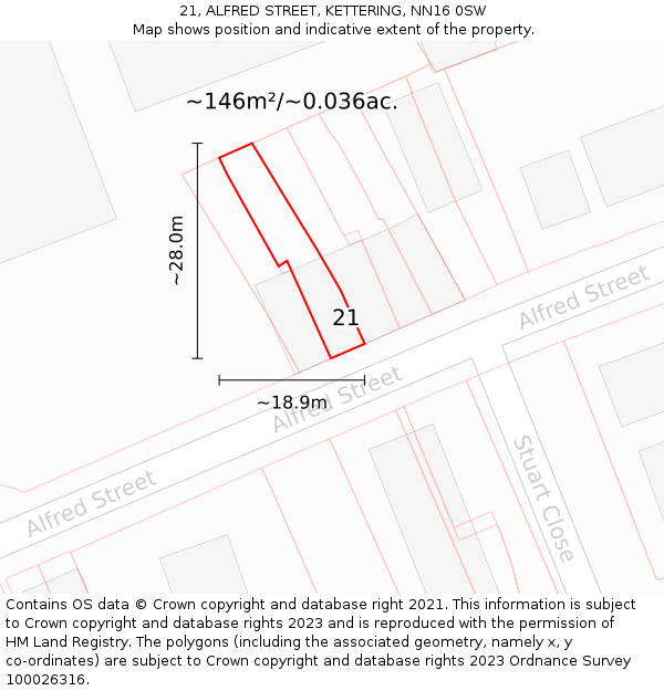 21, ALFRED STREET, KETTERING, NN16 0SW: Plot and title map