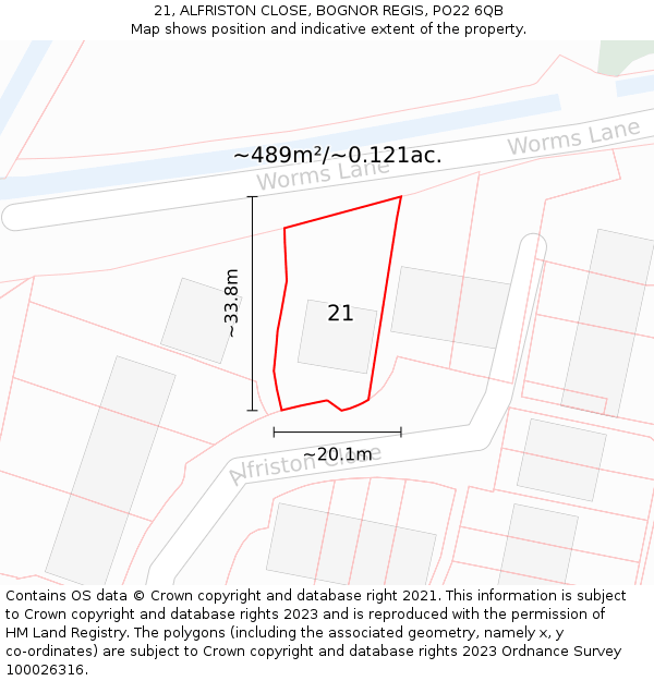 21, ALFRISTON CLOSE, BOGNOR REGIS, PO22 6QB: Plot and title map