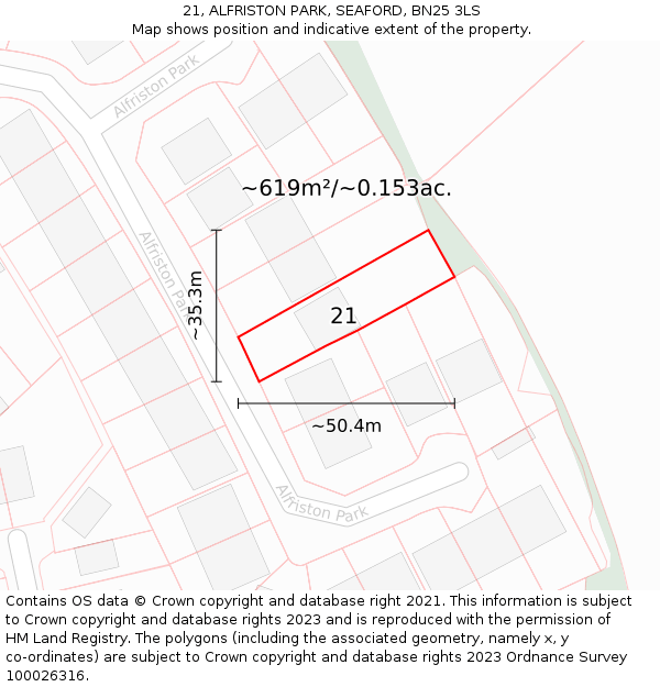 21, ALFRISTON PARK, SEAFORD, BN25 3LS: Plot and title map