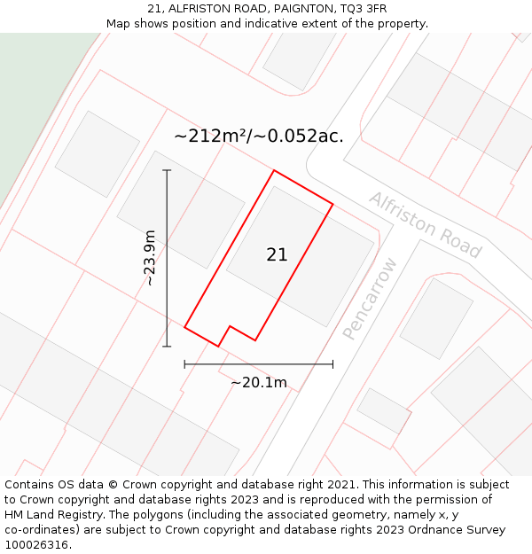 21, ALFRISTON ROAD, PAIGNTON, TQ3 3FR: Plot and title map