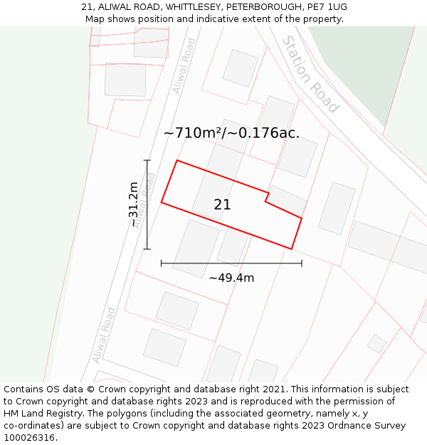 21, ALIWAL ROAD, WHITTLESEY, PETERBOROUGH, PE7 1UG: Plot and title map