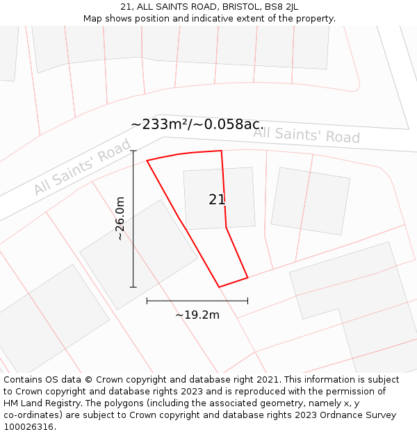 21, ALL SAINTS ROAD, BRISTOL, BS8 2JL: Plot and title map