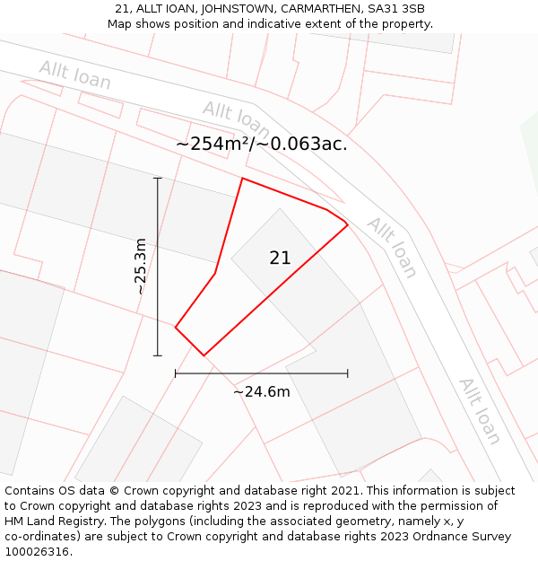 21, ALLT IOAN, JOHNSTOWN, CARMARTHEN, SA31 3SB: Plot and title map