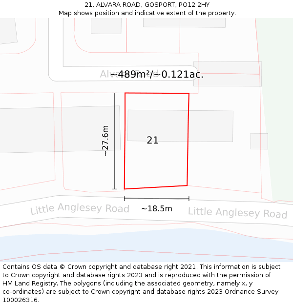 21, ALVARA ROAD, GOSPORT, PO12 2HY: Plot and title map