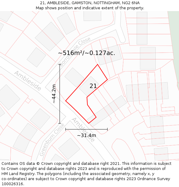 21, AMBLESIDE, GAMSTON, NOTTINGHAM, NG2 6NA: Plot and title map