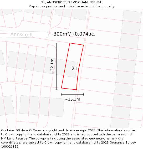 21, ANNSCROFT, BIRMINGHAM, B38 8YU: Plot and title map