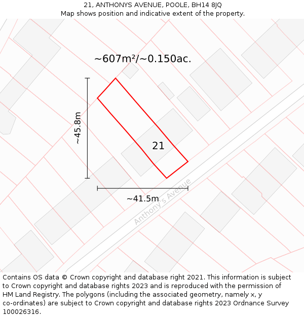 21, ANTHONYS AVENUE, POOLE, BH14 8JQ: Plot and title map