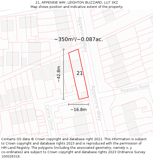 21, APPENINE WAY, LEIGHTON BUZZARD, LU7 3XZ: Plot and title map