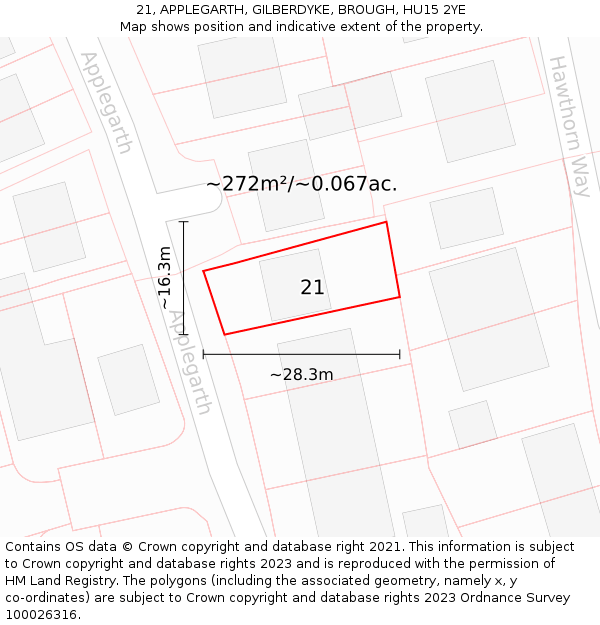 21, APPLEGARTH, GILBERDYKE, BROUGH, HU15 2YE: Plot and title map