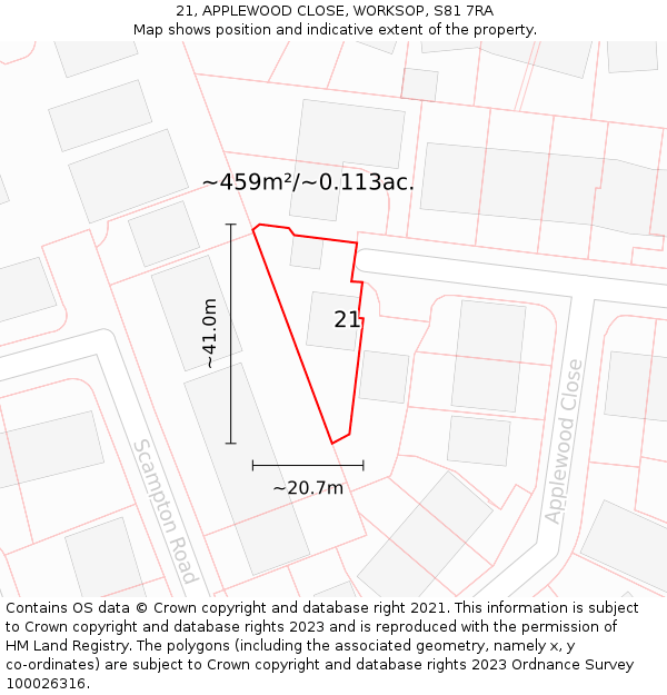 21, APPLEWOOD CLOSE, WORKSOP, S81 7RA: Plot and title map