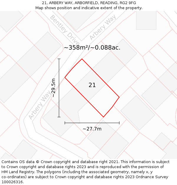21, ARBERY WAY, ARBORFIELD, READING, RG2 9FG: Plot and title map