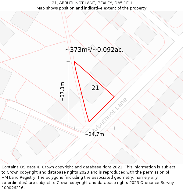 21, ARBUTHNOT LANE, BEXLEY, DA5 1EH: Plot and title map