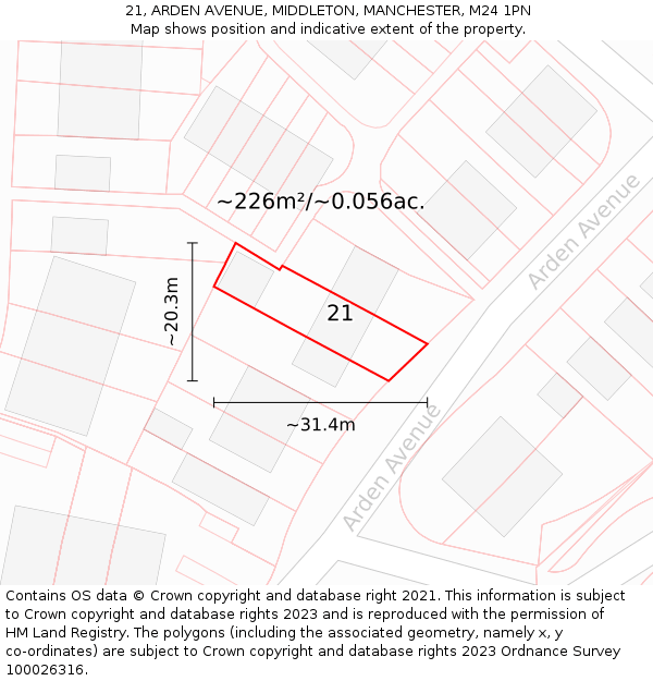 21, ARDEN AVENUE, MIDDLETON, MANCHESTER, M24 1PN: Plot and title map