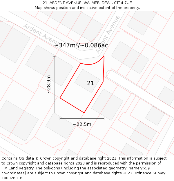 21, ARDENT AVENUE, WALMER, DEAL, CT14 7UE: Plot and title map