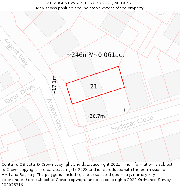 21, ARGENT WAY, SITTINGBOURNE, ME10 5NF: Plot and title map