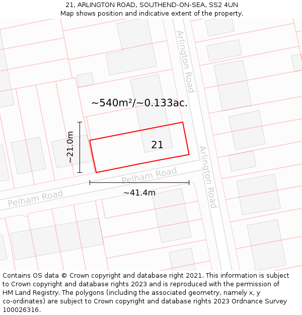 21, ARLINGTON ROAD, SOUTHEND-ON-SEA, SS2 4UN: Plot and title map