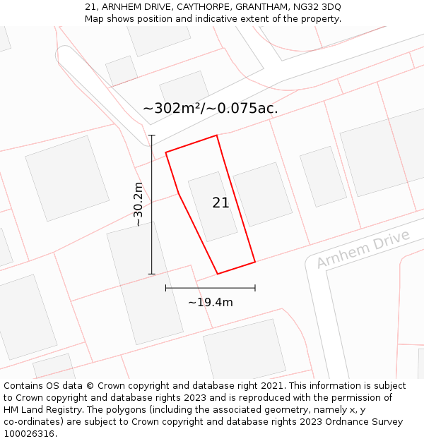 21, ARNHEM DRIVE, CAYTHORPE, GRANTHAM, NG32 3DQ: Plot and title map