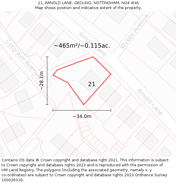 21, ARNOLD LANE, GEDLING, NOTTINGHAM, NG4 4HA: Plot and title map