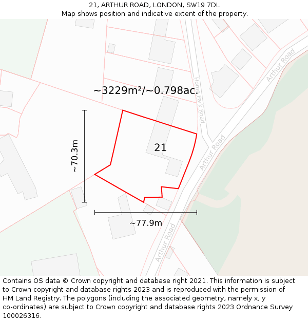 21, ARTHUR ROAD, LONDON, SW19 7DL: Plot and title map