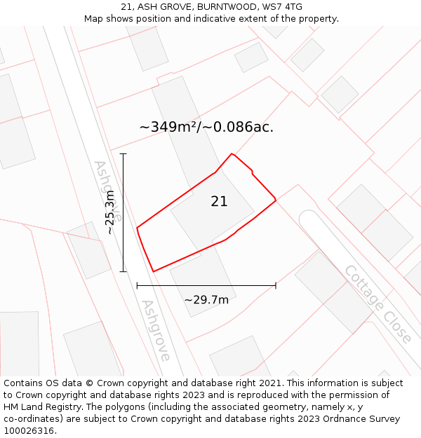 21, ASH GROVE, BURNTWOOD, WS7 4TG: Plot and title map