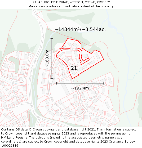 21, ASHBOURNE DRIVE, WESTON, CREWE, CW2 5FY: Plot and title map