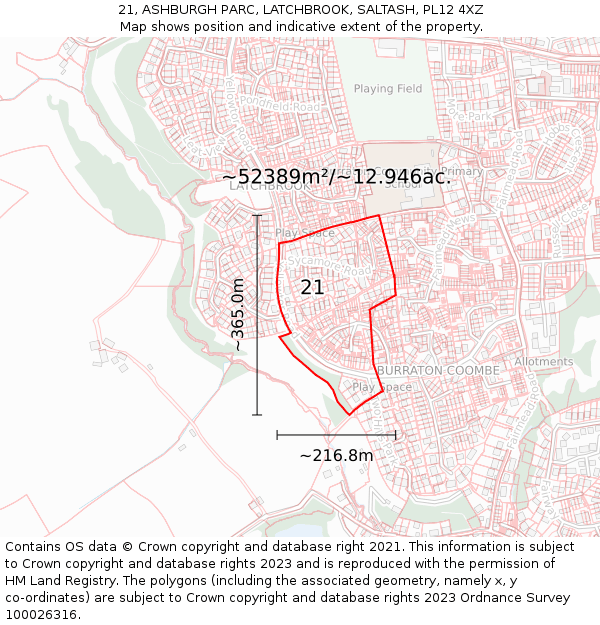 21, ASHBURGH PARC, LATCHBROOK, SALTASH, PL12 4XZ: Plot and title map