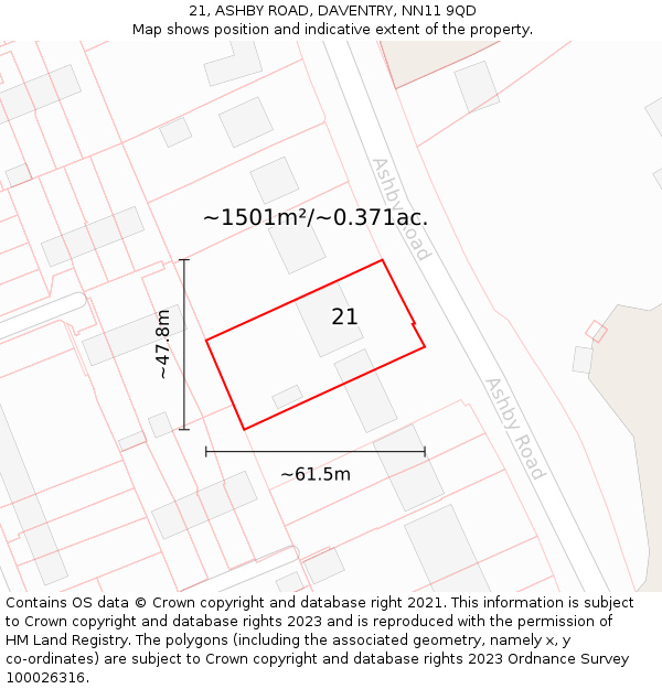 21, ASHBY ROAD, DAVENTRY, NN11 9QD: Plot and title map