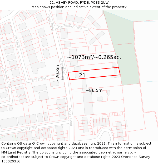 21, ASHEY ROAD, RYDE, PO33 2UW: Plot and title map