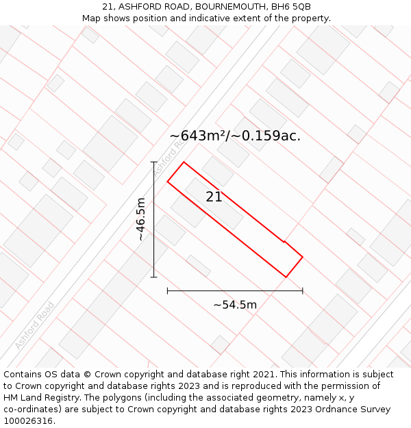 21, ASHFORD ROAD, BOURNEMOUTH, BH6 5QB: Plot and title map