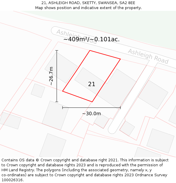 21, ASHLEIGH ROAD, SKETTY, SWANSEA, SA2 8EE: Plot and title map