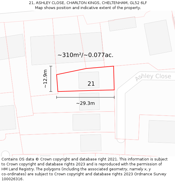 21, ASHLEY CLOSE, CHARLTON KINGS, CHELTENHAM, GL52 6LF: Plot and title map