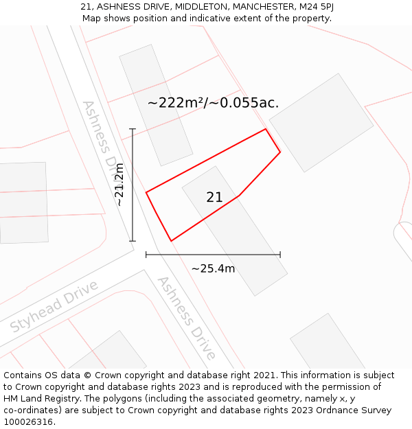 21, ASHNESS DRIVE, MIDDLETON, MANCHESTER, M24 5PJ: Plot and title map