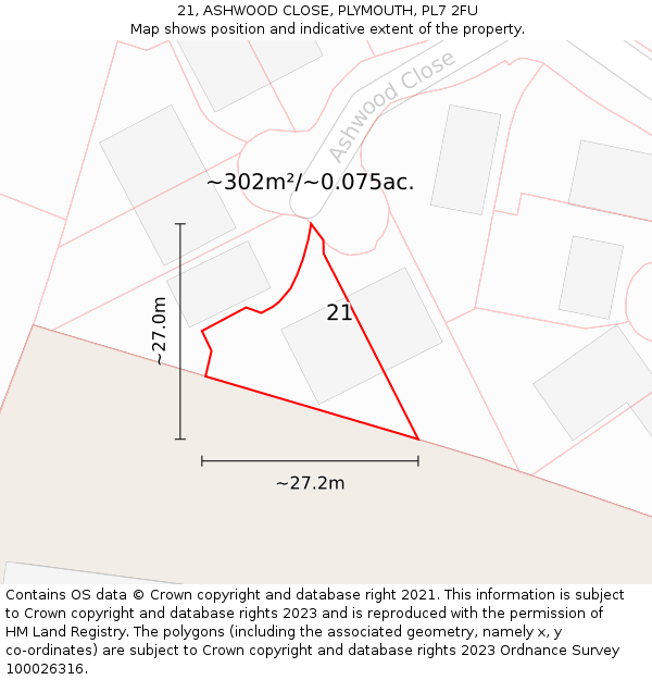 21, ASHWOOD CLOSE, PLYMOUTH, PL7 2FU: Plot and title map