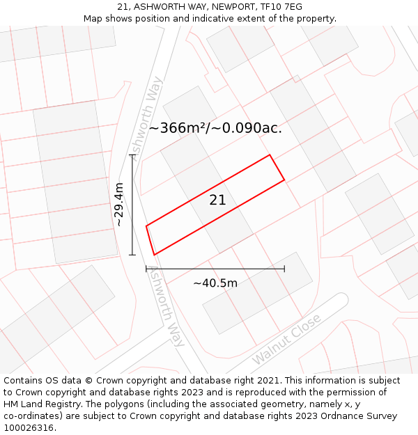 21, ASHWORTH WAY, NEWPORT, TF10 7EG: Plot and title map