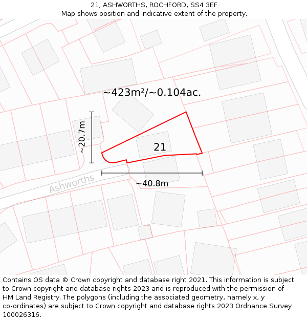 21, ASHWORTHS, ROCHFORD, SS4 3EF: Plot and title map