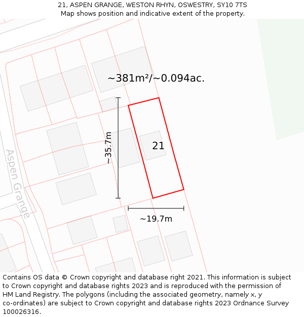 21, ASPEN GRANGE, WESTON RHYN, OSWESTRY, SY10 7TS: Plot and title map