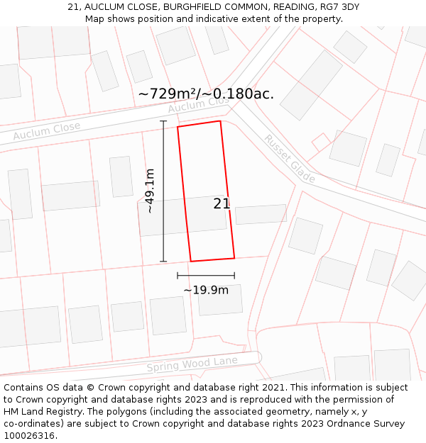 21, AUCLUM CLOSE, BURGHFIELD COMMON, READING, RG7 3DY: Plot and title map