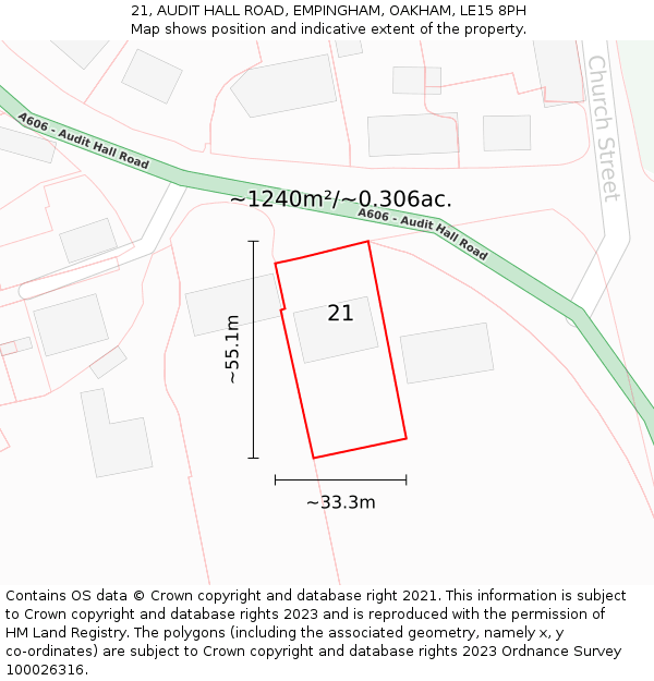 21, AUDIT HALL ROAD, EMPINGHAM, OAKHAM, LE15 8PH: Plot and title map