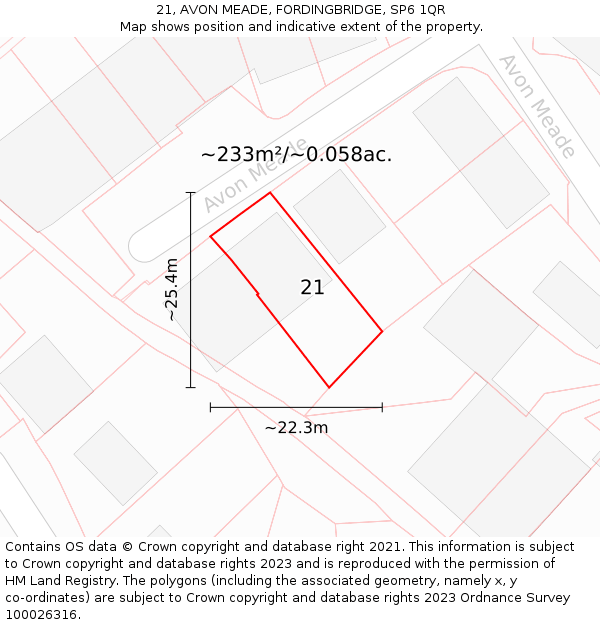 21, AVON MEADE, FORDINGBRIDGE, SP6 1QR: Plot and title map