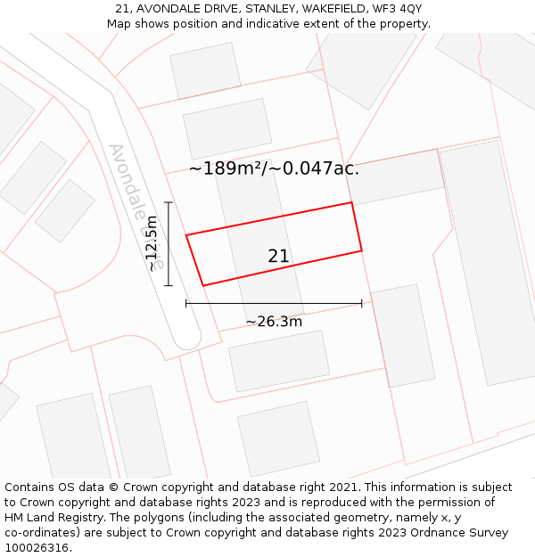 21, AVONDALE DRIVE, STANLEY, WAKEFIELD, WF3 4QY: Plot and title map